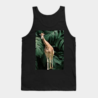 Long Necked Giraffe Surrounded by Green Leaves Tank Top